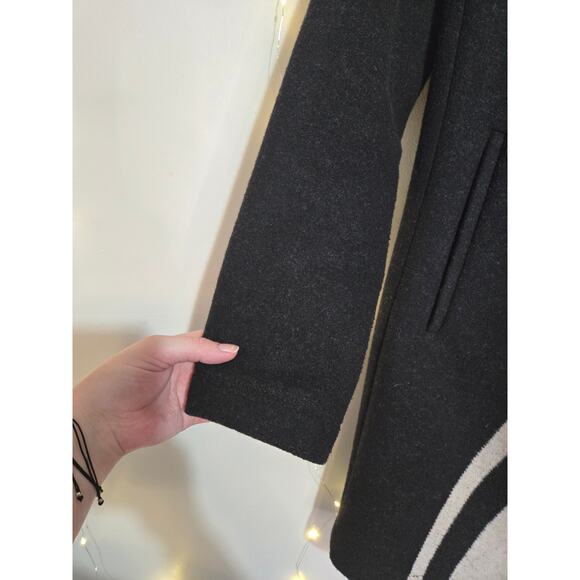 VINCE CAMUTO Wool Blend Striped Asymmetrical Hooded Long Coat Small Black Gray - Picture 7 of 16